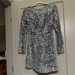 Selfie Leslie Silver Sequin Backless Dress